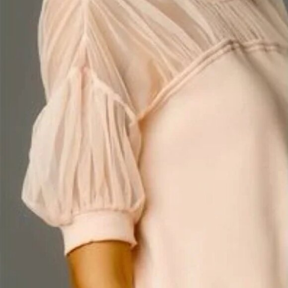 Anthropologie Maeve Short Sleeve Sheer Inset Knit Top. Pale Pink. Size Large - Picture 3 of 15